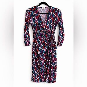 Anne Klein Faux Wrap Dress Abstract Print 3/4 Sleeve approx. Size XS